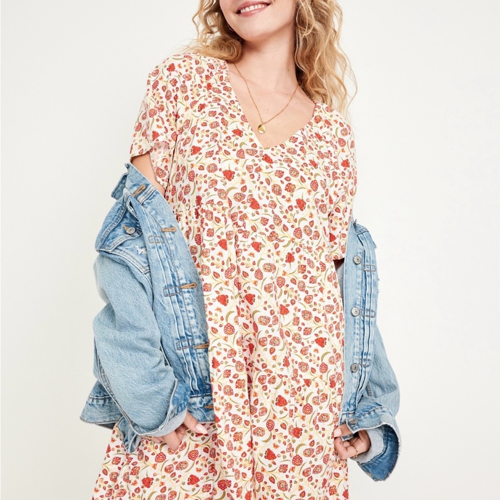 V-Neck Mini Swing Dress- Cream Floral
